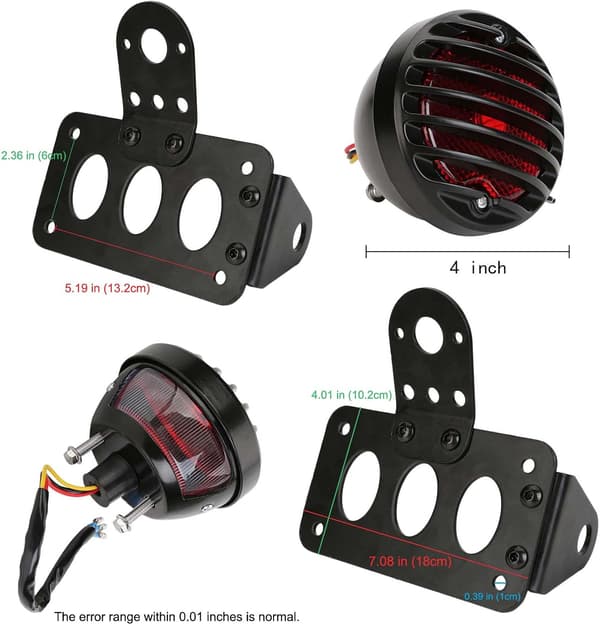 Motorcycle Tail Light 12V Brake Light Signal Light License Plate Light Stop Light with Bracket - Black Shell + Red Light