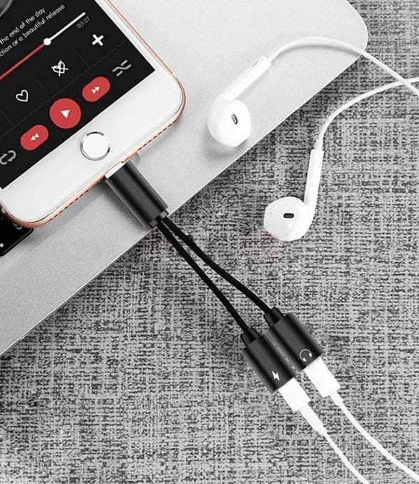 iPhone-hodetelefonadapter og splitter 2-pakning iPhone-adapter til doble Lightning-portkabelomformere Kompatibel med iPhone 12/14/14 Plus/13/13 Pro/11