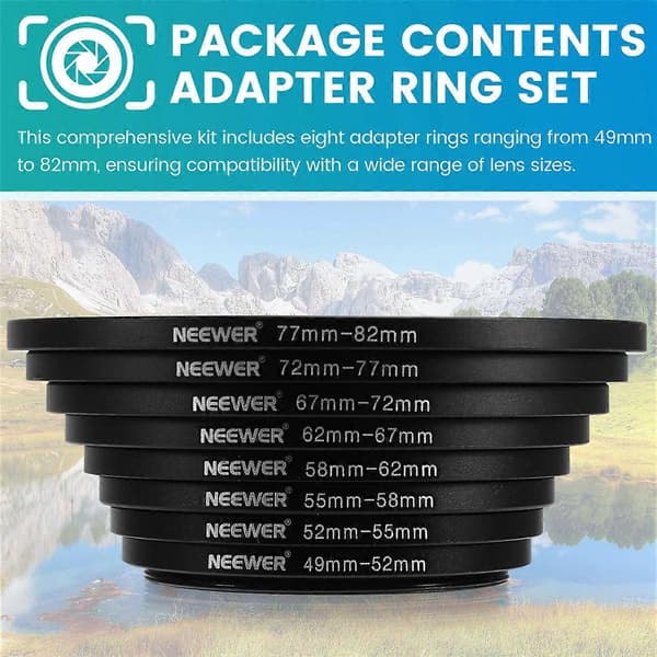 Adapterring Set 49-52-55-58-62-67-72-77-82mm, Premium Anodized Aluminum for Enhanced Photography
