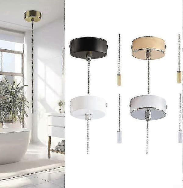 Bathroom Light Pull Cord Switch with Mounting Kit - Gold Ceiling Light Pull Cord Switch Accessory