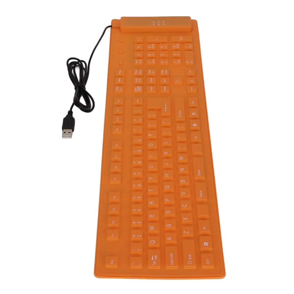 Foldable Silicone Keyboard 108 Keys Silicone Foldable USB Wired Waterproof Silent Keyboard Fully Sealed Foldable Keyboard Orange