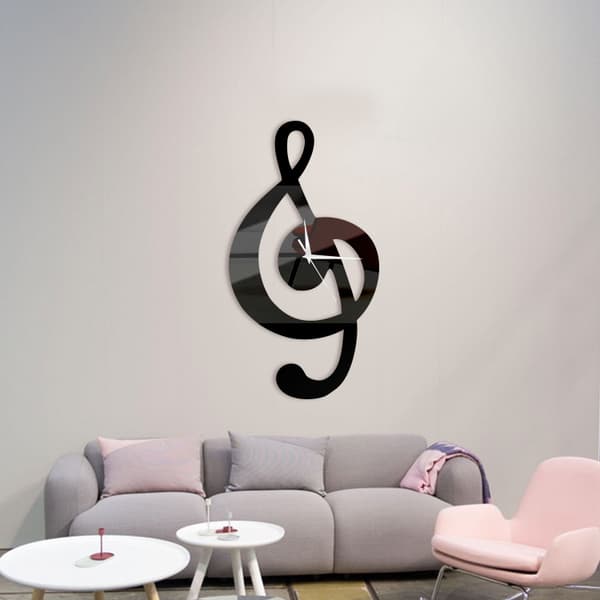 Music Notes Acrylic Wall Clock Modern Silent Wall Clock Art Deco Black