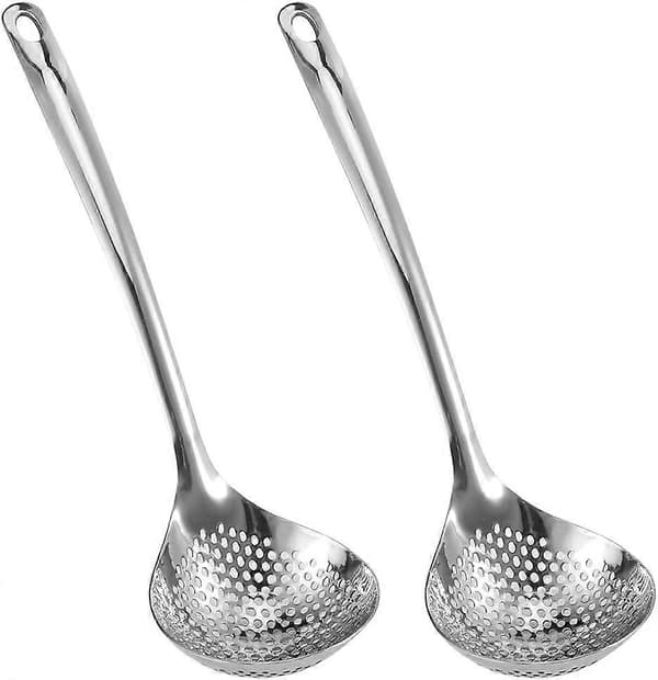 Slotted Spoon, Stainless Steel Hot Pot Strainer, 2-Pack, Long Handle Cooking Spoons, Kitchen Utensil