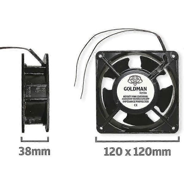 Højtemperatur Aksialventilator til Pejs - Indsættelig, Metalblade, Støjsvag, Universal (120 X 120 X 38mm)
