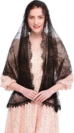 Catholic Chapel Veil Spanish Lace Floral Mantilla Veils Wrap Shawl Mass Head Covering Rectangular Shape