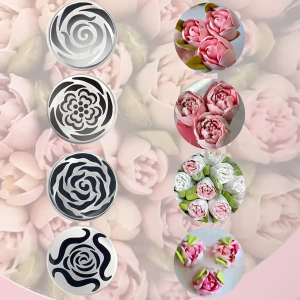 Kagepyntningssæt Ekstra Store Russiske Sprøjtedyser Rustfrit Stål Glasurtyller Sæt til Smørcreme Roser 3D Blomsterdesign Bageredskaber til Bryllup