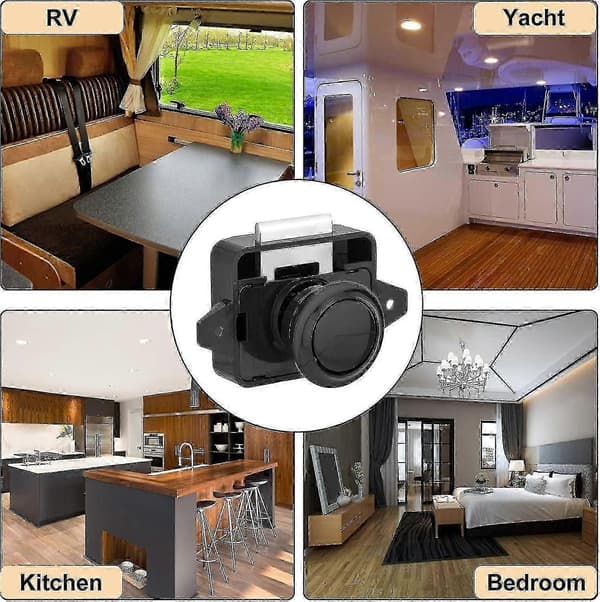 Push Button Lock - Keyless Cabinet Lock Cabinet Door Knob For RV Caravan 5 Pieces Black