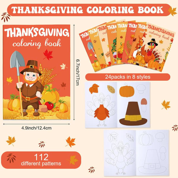 24 st Thanksgiving målarböcker höstfestfavoriter, lönnlöv -
