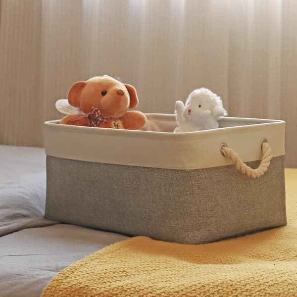 Small Fabric Storage Baskets, 3-pack, Waterproof Foldable Storage Bins, Canvas Storage Boxes for Wardrobe, Bedroom