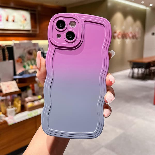 Gradient Solid Farve Krøllet Bølgemønster Blødt Kompatibelt med iPhone Cover (Lilla, iPhone 15 Pro Max)