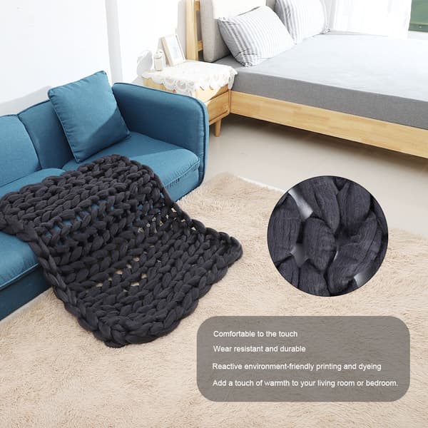 Knitted Chunky Plush Sofa BLANKET Warm Soft Super Large Bulky (Grey 60 * 60cm / 23.6 * 23.6in)