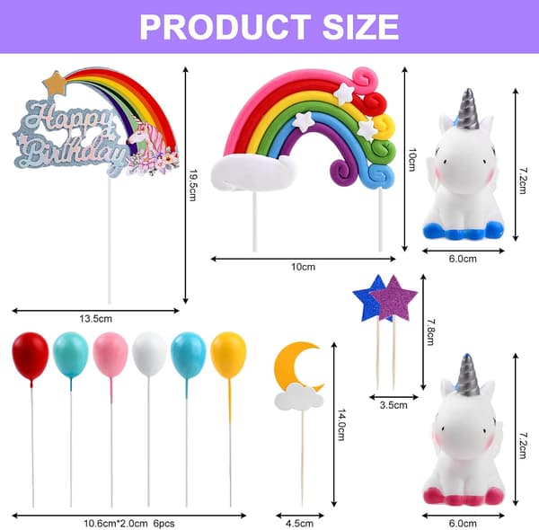 Kagedekoration, 8+13 stk. 3D enhjørningefigurer Cupcake Toppers, Cup