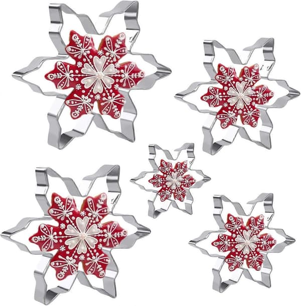 5 Pieces Stainless Steel Snowflake Cookie Cutters, Various Sizes, Christmas Cookie Molds