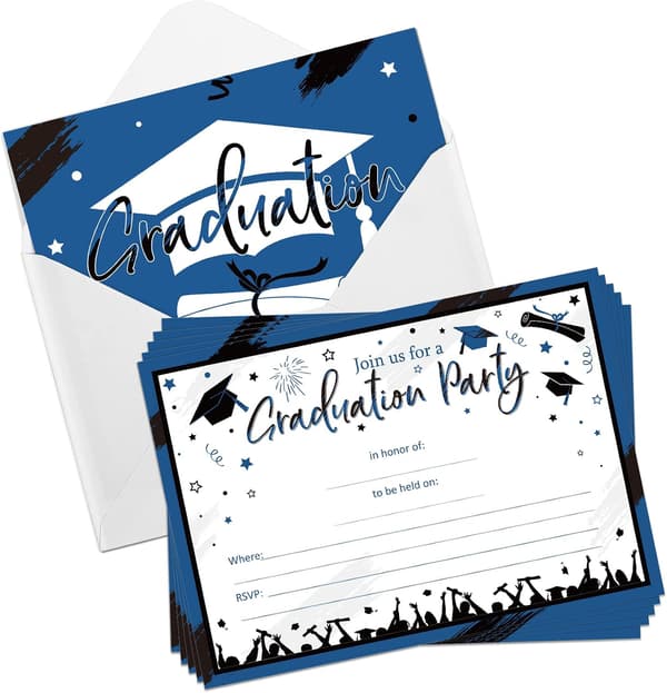 30 stk invitasjonskort til konfirmasjonsfest, blå svart blå - Blue Black