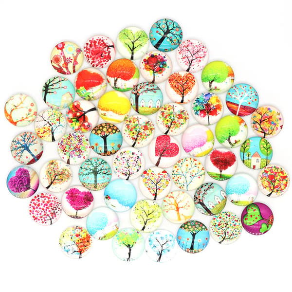 100 Pcs Glass Cabochons with Floral Pattern, Half Round