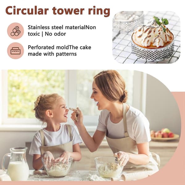10 pcs Round Tart Rings with Holes Stainless Steel Fruit Pie Quiche Cake Mousse Mold Kitchen Baking Mold 7cm [DB]