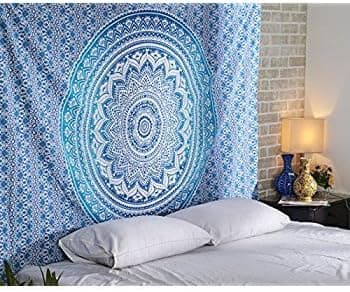 Mandala blomst hengende stoff 230*180cm skrapet stoff (blå), p