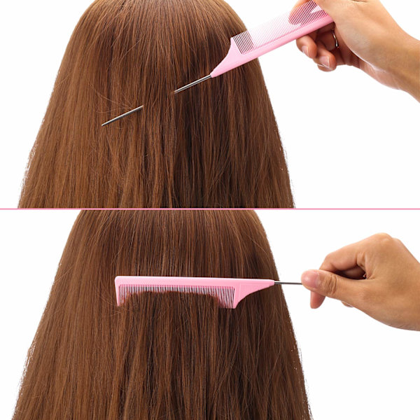 3-pack Råttsvans Kammar i Stål med Kolfiber, Värmebeständiga, för Tupering (Rosa) Pi Pink 3 Count (Pack of 1)
