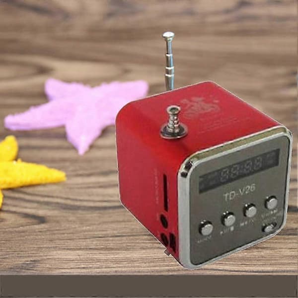 TD-V26 Digital Portable Mini FM Radio Receiver LED Speaker Wireless Speaker MP3 Support SD/TF Card Red