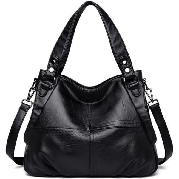 Dame PU-læder skuldertaske stor taske --Sort 36*28*14 CM