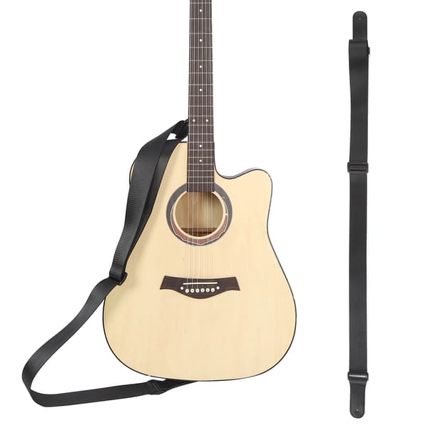 Guitarrem Akustisk Elbas Ukulele Nylonbælte Justerbart Toplæderhoved (Sort)