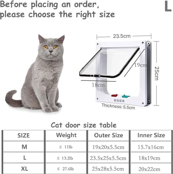 Kattelåge, vendbar, 4 låsepositioner, til små hunde op til 6 kg, trækfri, hvid, L, 1 stk.