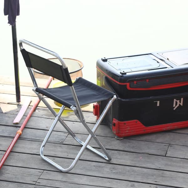 Sammenklappelig stol i ét stykke, udendørs camping- og fiskestol, sort, foldbar