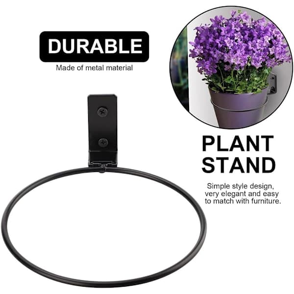 2 pcs 4 inch Flower Pot Holders Hanger, Ring Wall Mounted Planter Hook, Iron Black Foldable Bracket for Outdoor and Indoor Use (8 inch)