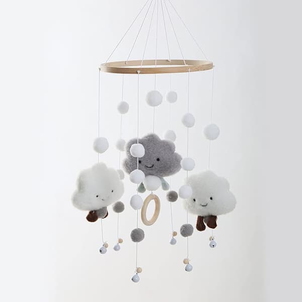 3D Sky Mobil Klokke Baby Seng Hængende Legetøj Mobil til Børneværelse Barneseng Dekor (Grå) grå grey
