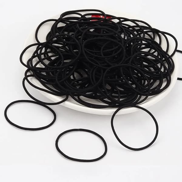 200-pak tykke, krøllede, metallfrie sorte 4 mm hårelastikker