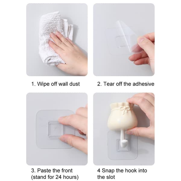 Cute Wall Hook Lucky Bag Cat Shape Punch Free Self Adhesive Decorative Hook for Hanging Hats Keys Towels White