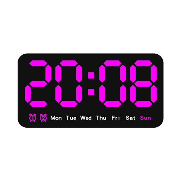 Digital väggklocka, 9 tum LED-digitalklocka med 12/24 timmar, stora siffror, liten tyst väggklocka Magenta