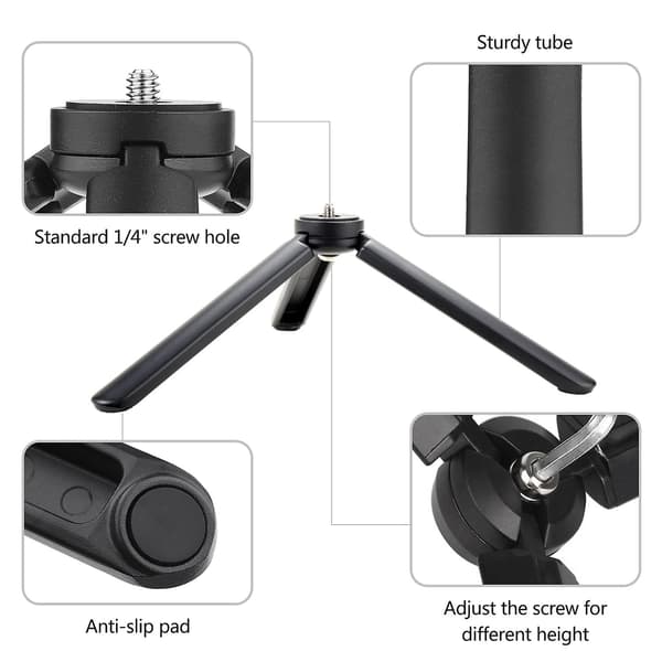 Letvægts Mini Bordstativ Aluminiumlegering Tripod Stativ med 1/4 Tommer Skruenøgle til DSLR ILDC