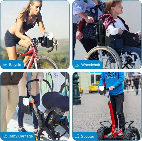 Stroller Cup Holder - Bicycle Cup Holder - Universal Cup Holder - 2-in-1 Cup Holder and Phone Holder - Suitable for All