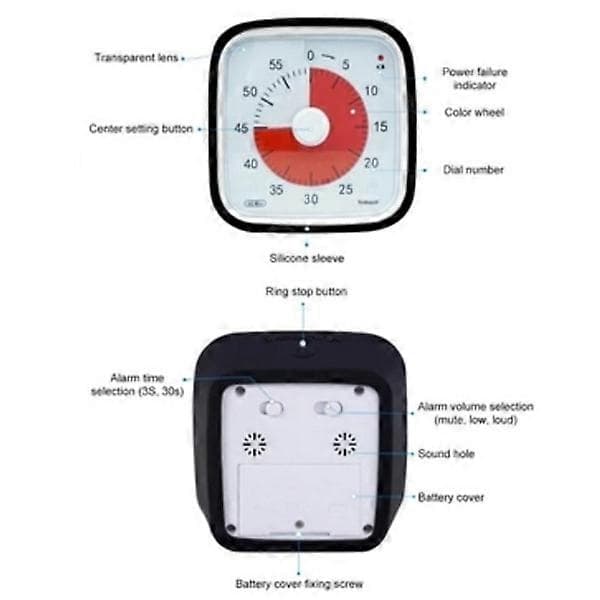 Visuaalinen ajastin 60min - luokkahuonekoulu lapsille Musta Musta