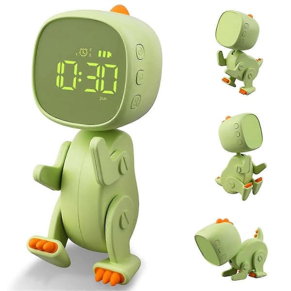 Digital väckarklocka för barn, tre alarm, dinosaurieväckarklocka med variabel form, snooze, Nig