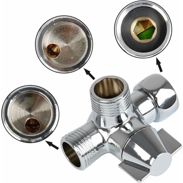 1 stk 3-veis dusjfordeler, solid messing, gjenget (12,7 mm), polert krom (PV8)