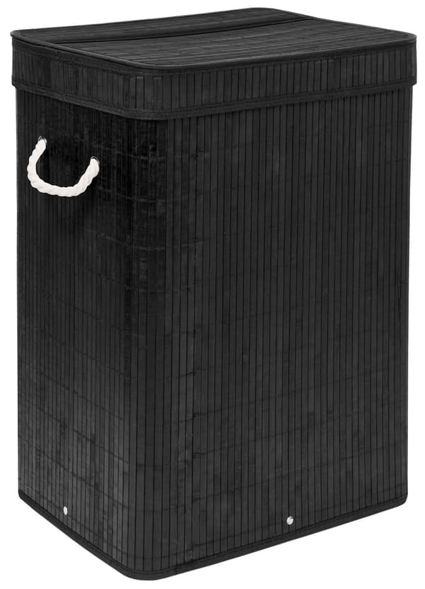 Bambus vasketøjskurv med låg, 80L, sort 1800