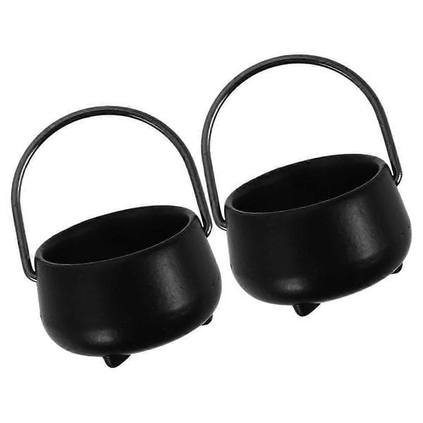 Miniature Halloween Cauldron Dollhouse Accessory Black Iron Alloy for Spooky Settings 2 Pieces