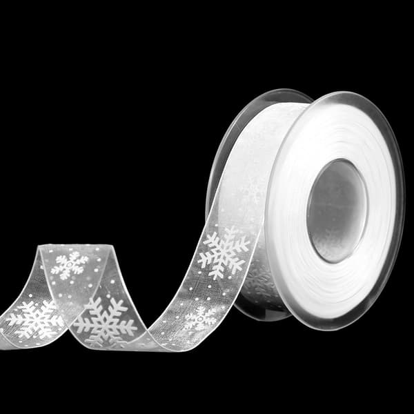 Julband 22 meter x 1 tum, vitt snöflingeband Christm