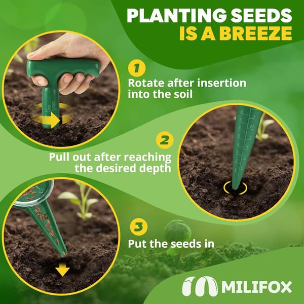 Soil Turning Tool Bulb Planter - Made of plastic with graduations for precise planting, this handheld...