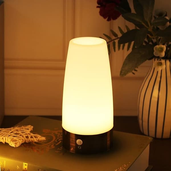 Bordlampe, Retro LED-natlampe, Sengelampe med trådløs PIR