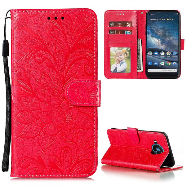 Blomsterpræget etui til Nokia 8.3 5G [DB] Rød Red