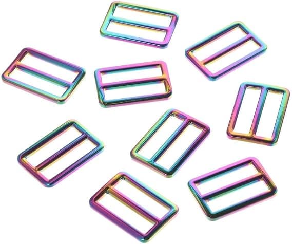 10 Pieces Rainbow Colored Buckles with Slide Lock, 32mm Adjustable Rectangular Metal Buckles for Making Handbags, Backpacks, and DIY Accessories