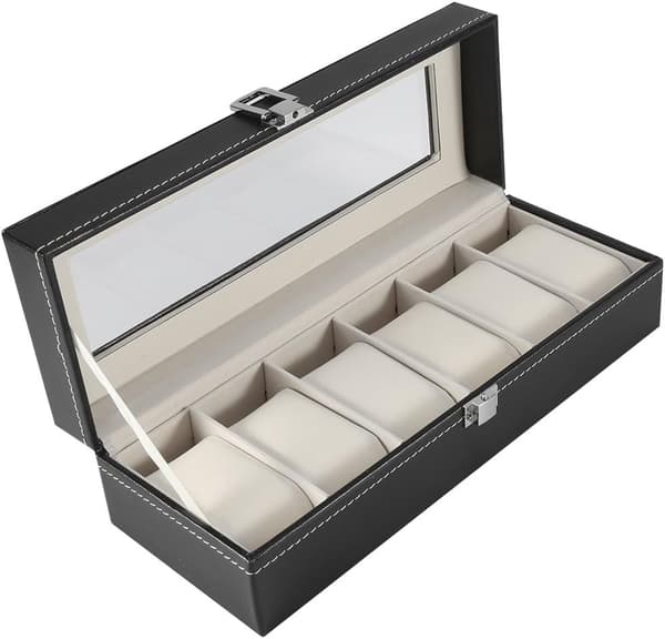 Leather Watch Box 6 Slots Watch Case Watch Display Stand