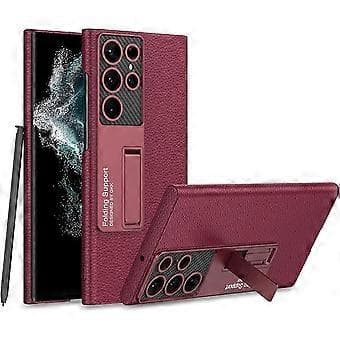 Matt PU Leather Case Compatible with Samsung Galaxy S23 Ultra, Ultra-Thin Phone Cover with Adjustable Stand