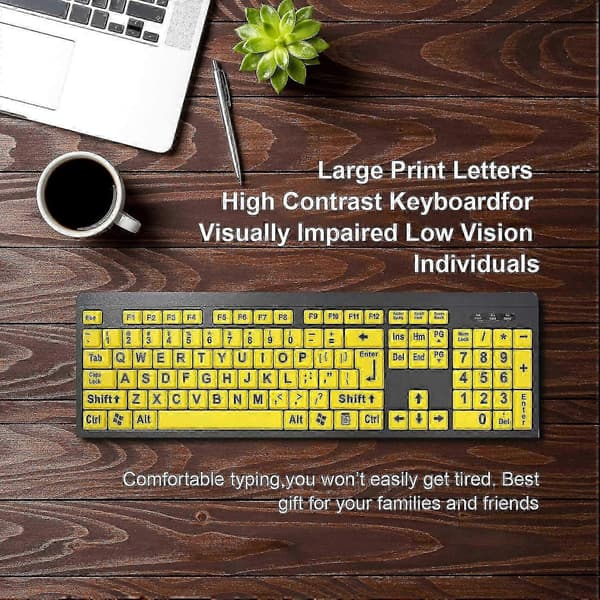 Storstil Computer Keyboard, Wired USB High Contrast Keyboard With Oversized Letters For Visually Impaired People With Low Vision