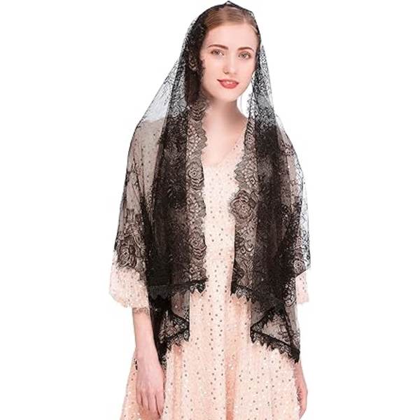 Catholic Chapel Veil Spanish Lace Floral Mantilla Veils Shawl Wrap Mass Head Covering Rectangular Shape
