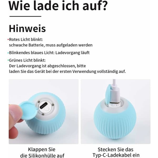 Interaktivt kattelegetøj, USB-genopladelig interaktiv bold, automatisk kattebold med LED-lys, automatisk hoppebold til killinger, hvalpe (blå) 1 stk