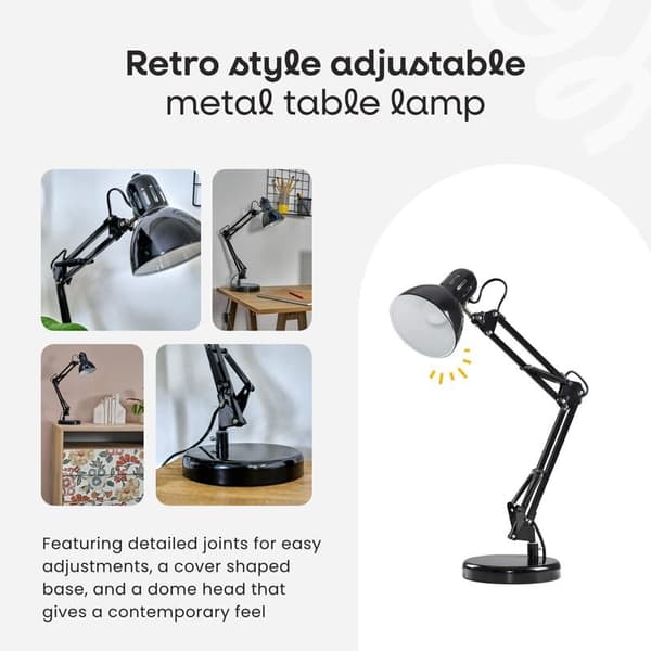 Justerbar sengelampe i retrodesign i sort metal | Bordlamper, boligindretning